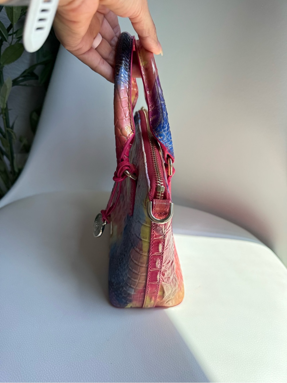 Brahmin Rainbow Croc-Embossed Satchel - Pink, Blue, Yellow, Red - Picture 6 of 13